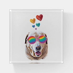 Labrador Dog with Hearts Valentine's Day Paperweight