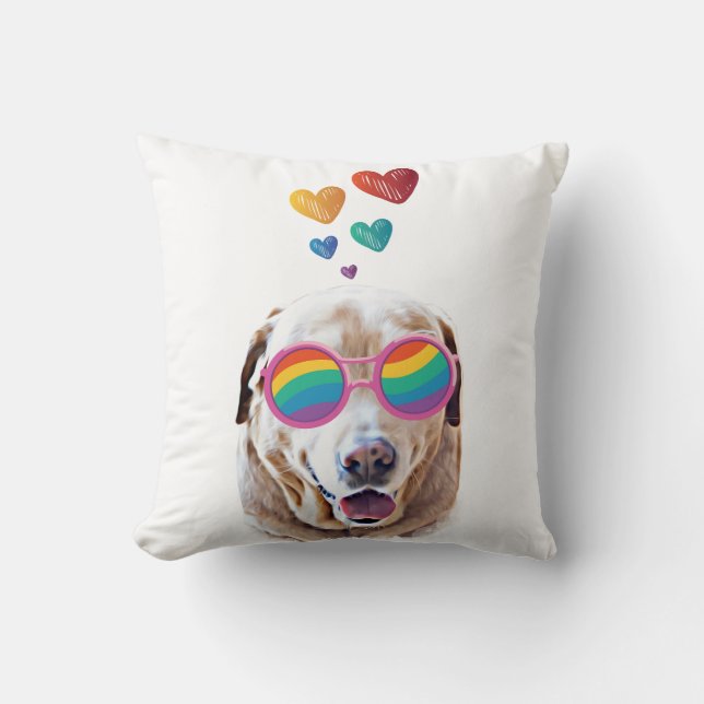 Labrador Dog with Hearts Valentine's Day Throw Pillow (Front)