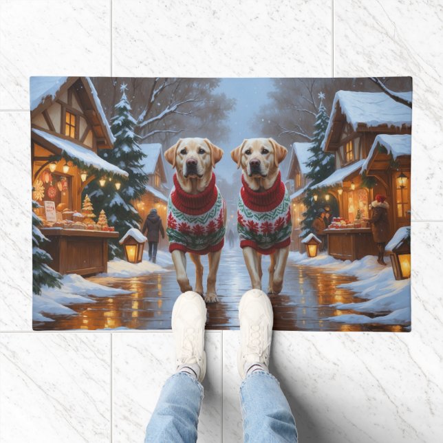 Labrador Dogs Christmas Snow Holiday Doormat (Indoor)