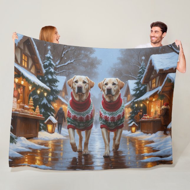 Labrador Dogs Christmas Snow Holiday Fleece Blanket (In Situ)