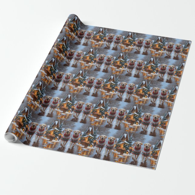 Labrador Dogs Christmas Snow Holiday Wrapping Paper (Unrolled)