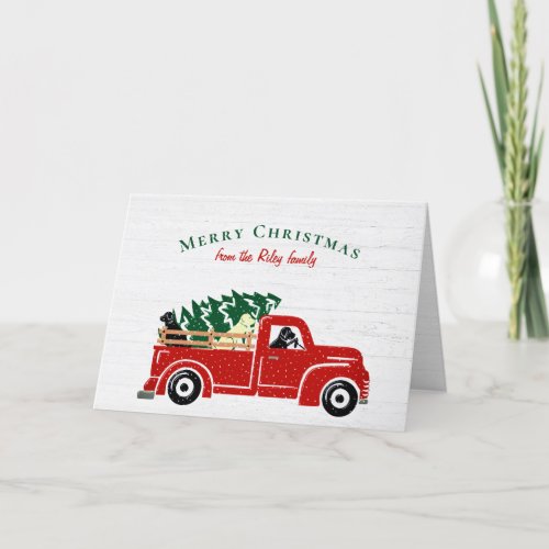 Labrador Dogs In Red Christmas Truck Holiday Card