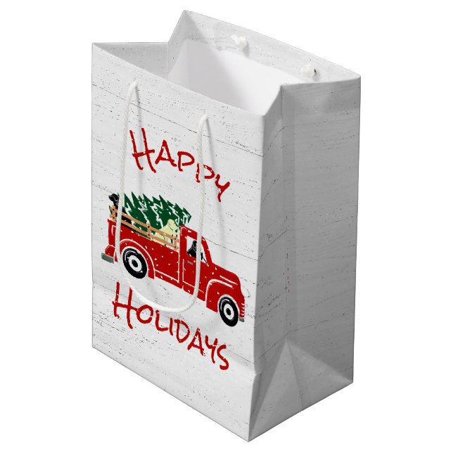 Labrador Dogs In Red Christmas Truck  Medium Gift Bag (Front Angled)
