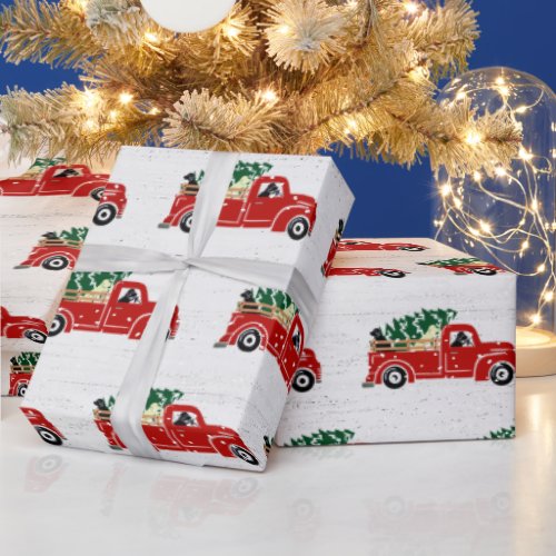 Labrador Dogs In Red Christmas Truck Wrapping Pape Wrapping Paper