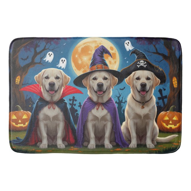 Labrador Dogs Pumpkin Halloween Funny  Bath Mat (Front)
