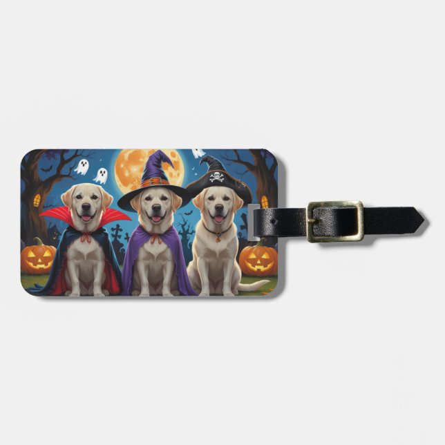 Labrador Dogs Pumpkin Halloween Funny  Luggage Tag (Front Horizontal)