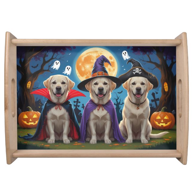 Labrador Dogs Pumpkin Halloween Funny  Serving Tray (Front)