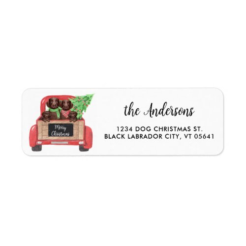 Labrador Dogs Red Christmas Truck Return Address Label