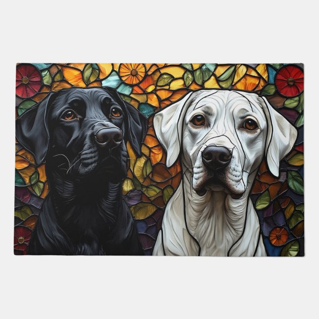 Labrador Dogs Stained Glass art Doormat (Front)