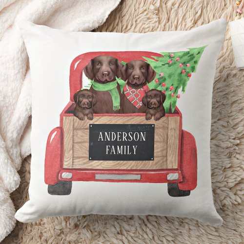 Labrador Dogs Vintage Red Truck Holiday Christmas  Throw Pillow