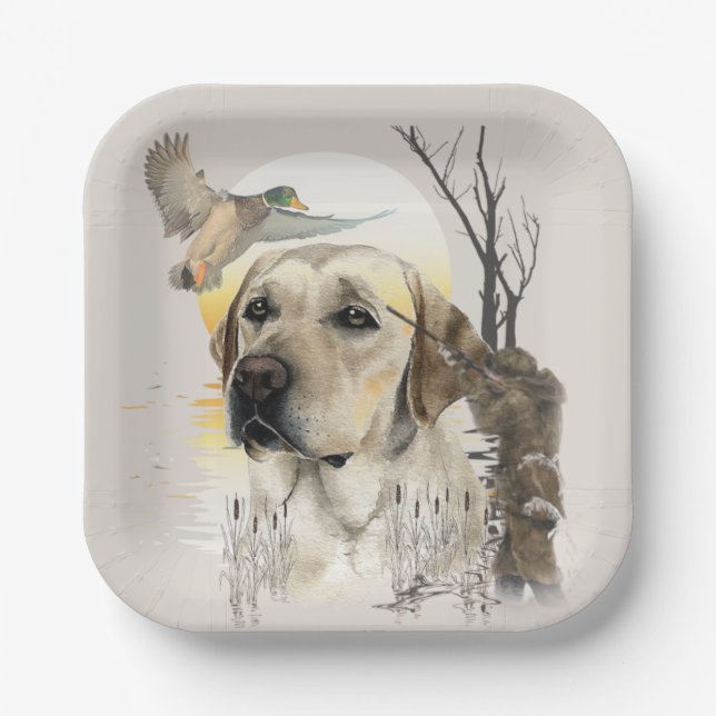Labrador, duck hunting  paper plates (Front)