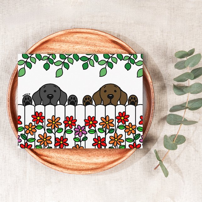 Labrador Duo Watching You Postcard (Labrador Duo Watching You Postcard for Labrador Owners.  Black Lab and Chocolate Lab Cartoon Design.)