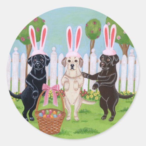 Labrador Easter Bunnies Classic Round Sticker