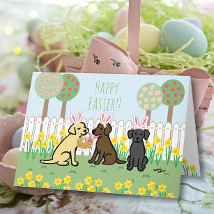 Labrador Easter Bunnies Garden Holiday Card