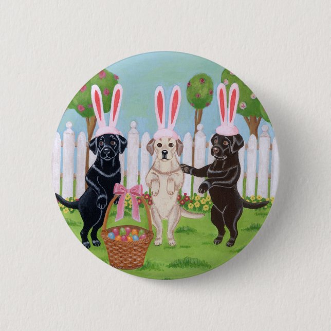 Labrador Easter Bunnies!! Pinback Button (Front)