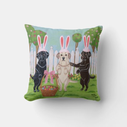 Labrador Easter Bunnies Throw Pillow