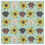 Labrador Faces Sunflowers mint Fabric
