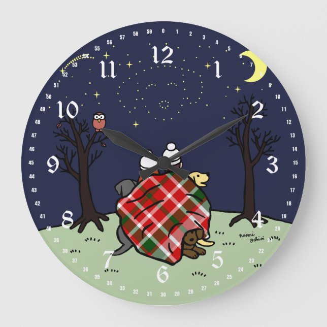 Labrador Family and Starry Sky Large Clock (Front)