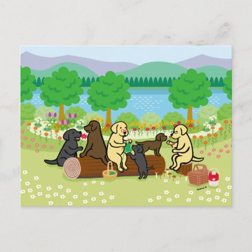 Labrador Family Picnic Postcard