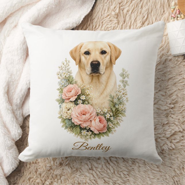 Labrador Floral Portrait Throw Pillow (Blanket)