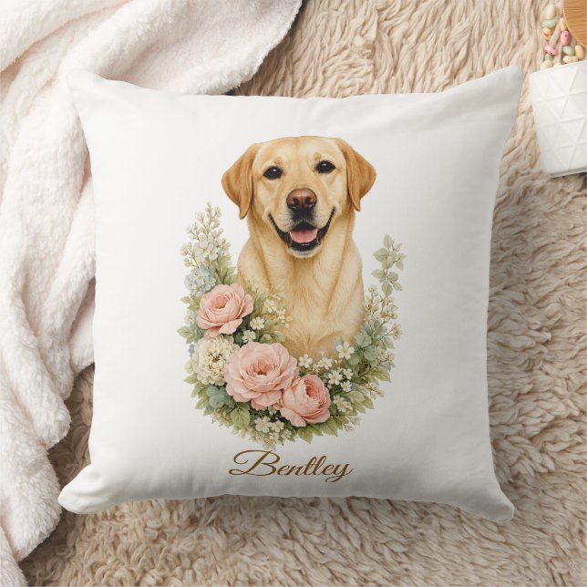 Labrador Floral Portrait Throw Pillow (Blanket)