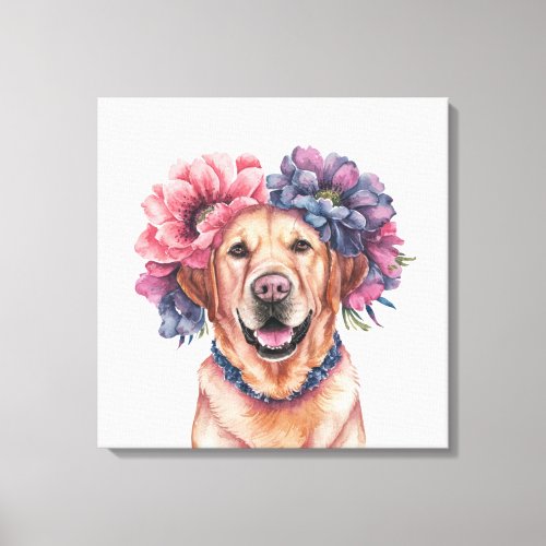 Labrador Flower Crown Watercolor Canvas Print