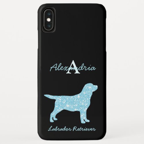 Labrador Glitter Blue Monogram Labrador Retriever iPhone XS Max Case