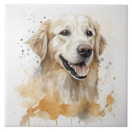 Labrador Golden Retriever Dog Watercolor Ceramic Tile