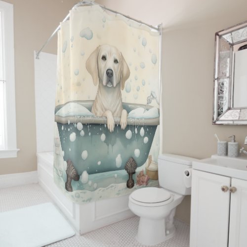 Labrador In Bathtub Watercolor Dog Art Shower Curtain
