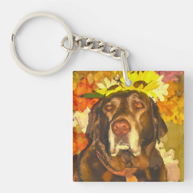 Labrador in flowers keychain (Front)