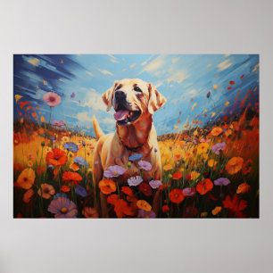 Labrador in flowers poster