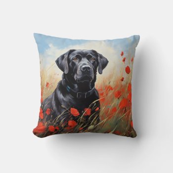Labrador In Poppies Throw Pillow by petsArt at Zazzle