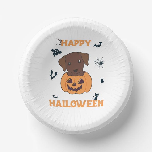 Labrador In Pumpkin Cute Dogs Happy Halloween Paper Bowls (Front)