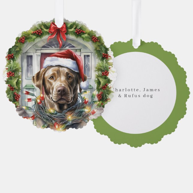 Labrador in Santa Hat Front Door Christmas Ornament Card (Front/Back)