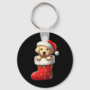 Labrador In Sock Christmas Santa Hat Xmas Dog Love Keychain