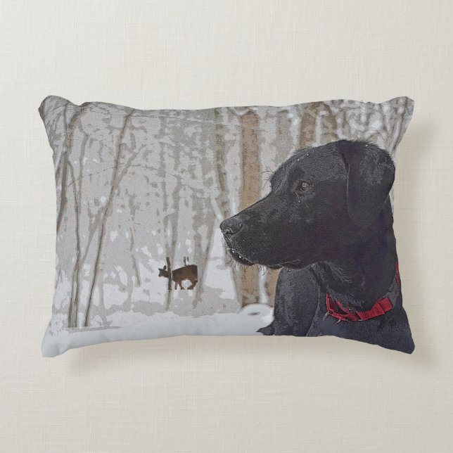 Labrador in Winter Decorative Pillow (Front)