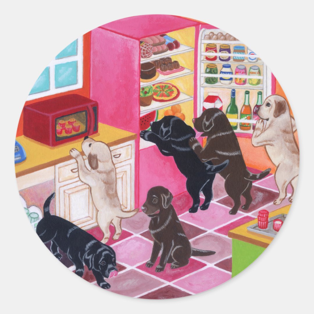 Labrador Kitchen Party Painting Classic Round Sticker | Zazzle