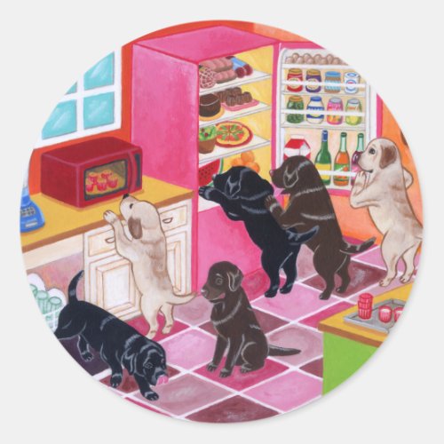 Labrador Kitchen Party Painting Classic Round Sticker