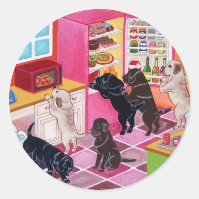 Labrador Kitchen Party Painting Classic Round Sticker (Front)