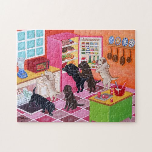 Labrador Kitchen Party Painting Jigsaw Puzzle