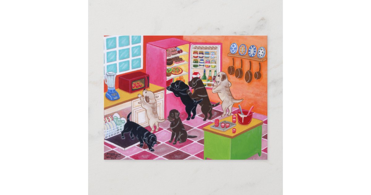 Labrador Kitchen Party Painting Postcard | Zazzle