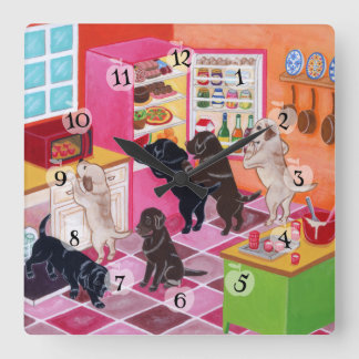 Labrador Kitchen Party Painting Square Wall Clock
