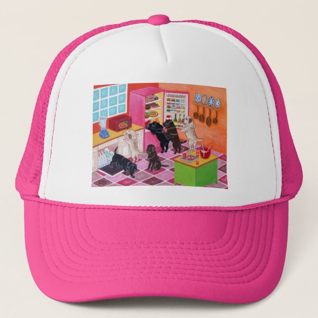 Labrador Kitchen Party Painting Trucker Hat (Front)