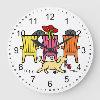 Labrador Mom at Poolside Large Clock