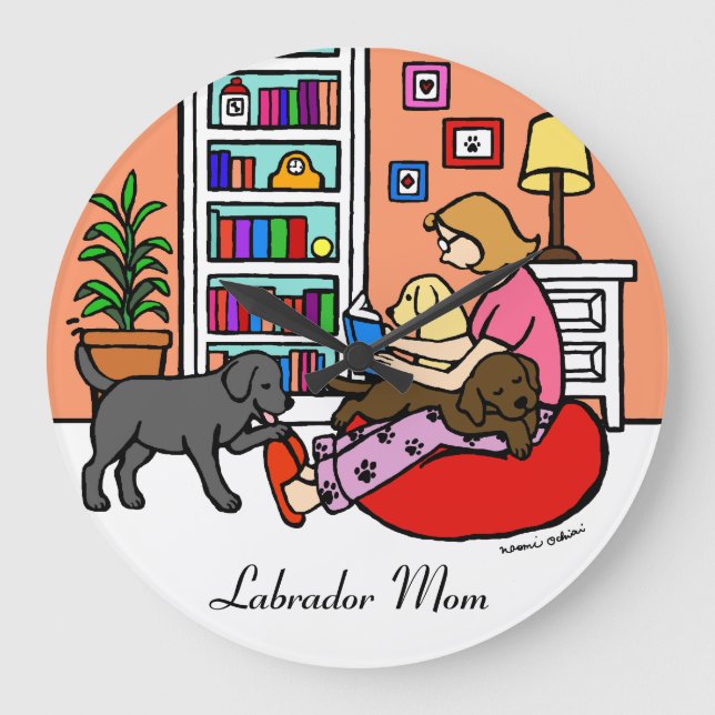 Labrador Mom Reading Large Clock (Front)