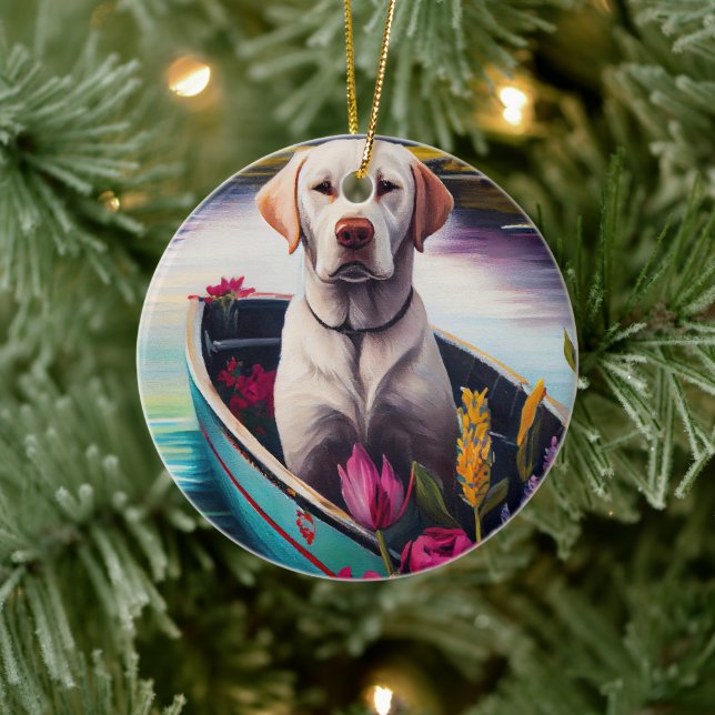 Labrador on a Paddle: A Scenic Adventure Ceramic Ornament (Tree)