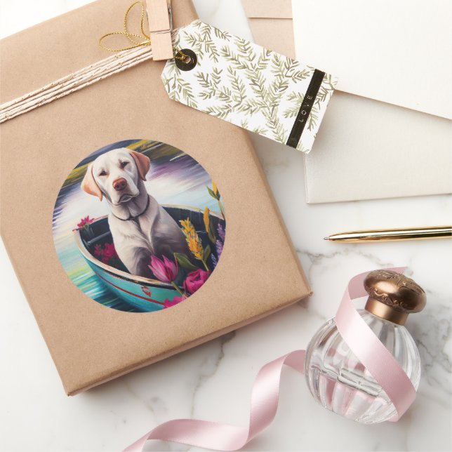 Labrador on a Paddle: A Scenic Adventure Classic Round Sticker (Gifting)