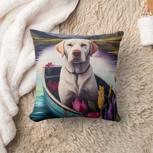 Labrador on a Paddle A Scenic Adventure Throw Pillow