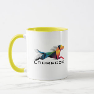 Labrador polygonal retriever in yellow and blue mug