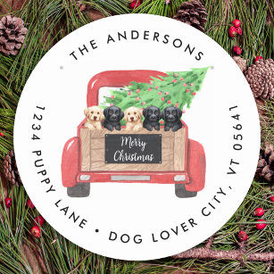 Labrador Puppies Christmas Truck Return Address  Classic Round Sticker